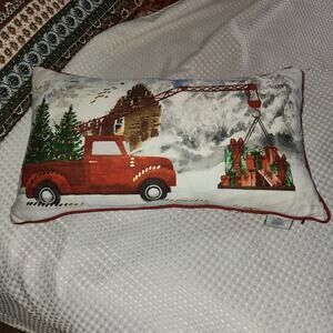 SANTAS WORKSHOP EUC RED TRUCK CHRISTMAS PILLOW